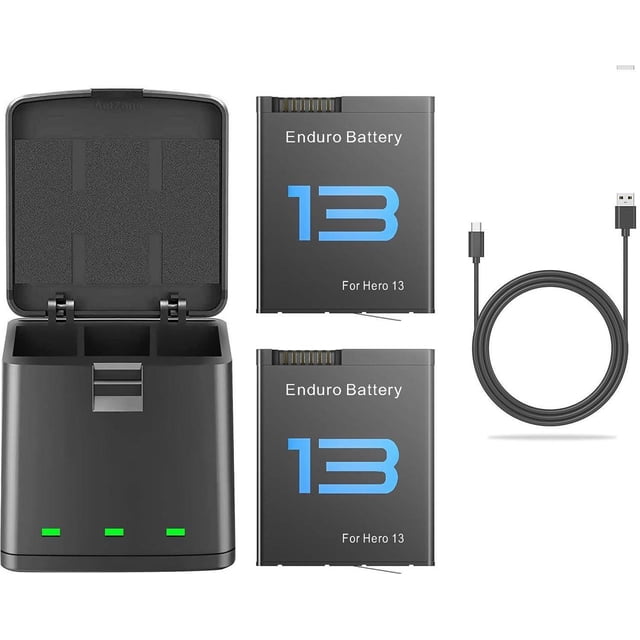 For Gopro Hero 13 Battery 2-Pack 2100mAh and USB Storage 3-Channel Fast Charger Fully Compatible with Go Pro Hero 13 Black