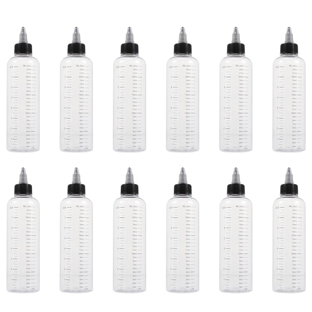 Botellas dispensadoras de plástico, 12 Uds., botellas exprimibles a escala, botellas de líquido