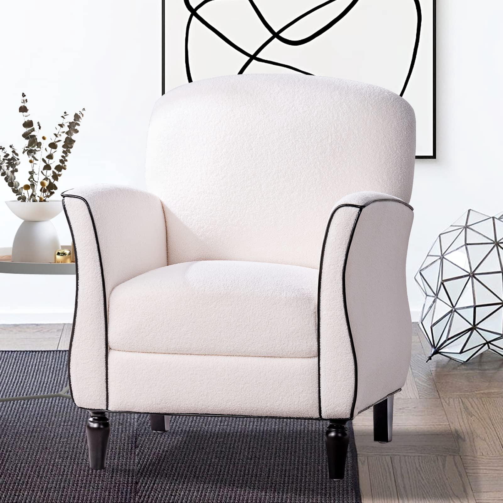 FIRLZY Accent Chair Teddy Velvet Living Room Chairs White