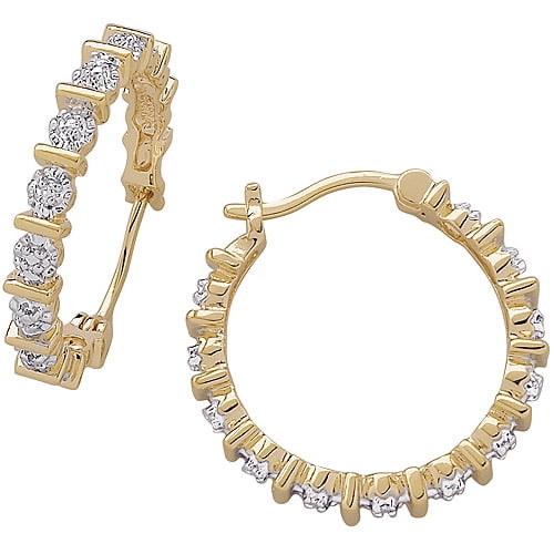 Diamond Accent 14kt GoldPlated Hoop Earrings