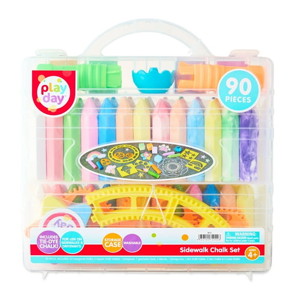 Play Day 90-Piece Multicolor Sidewalk Chalk Set with Stencils and Tools