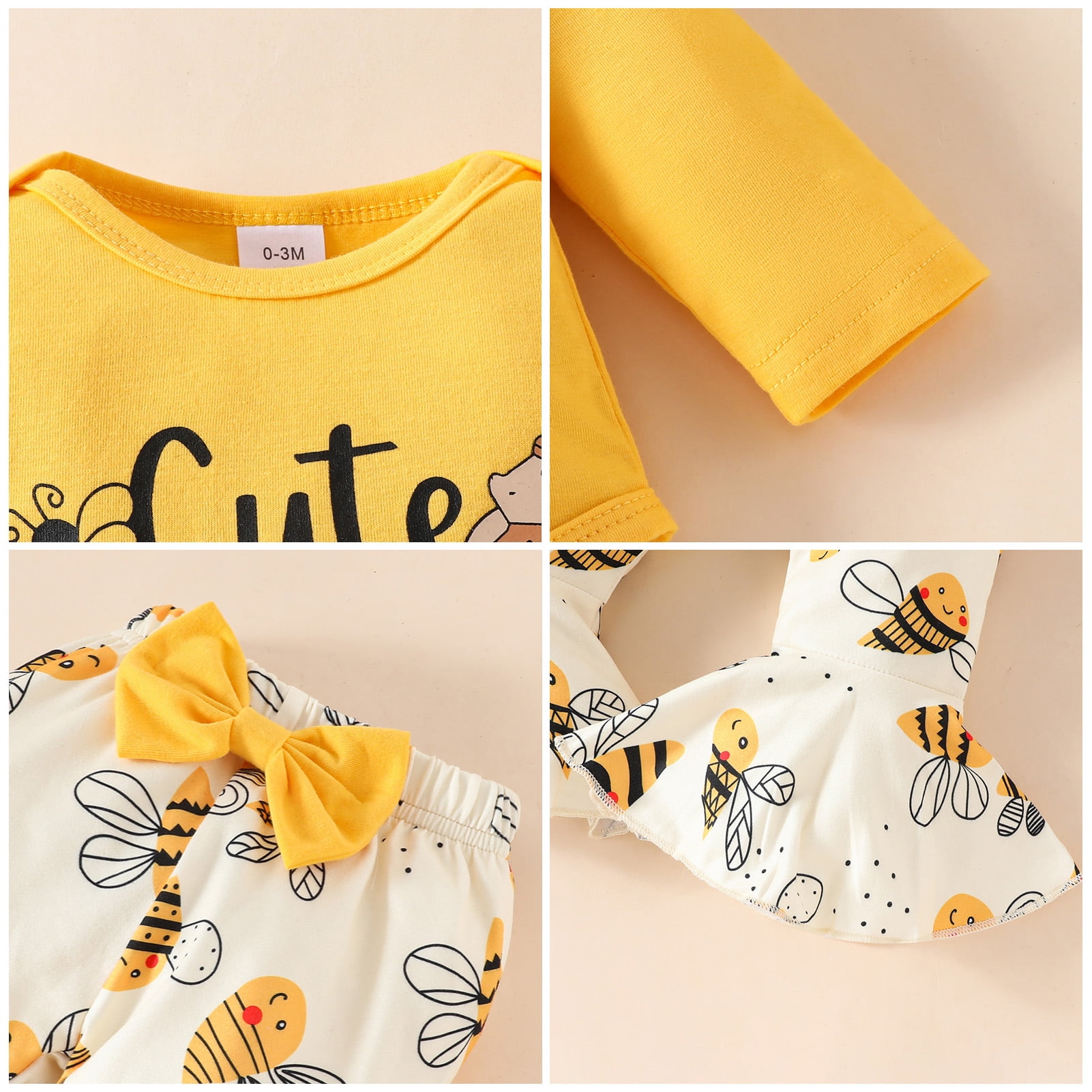 OBEEII Newborn Baby Clothes Ruffle Long Sleeve Romper Onesie and Pants Set Fall Winter Little Girls Casual Outfits Set First Birthday Outfits with Headband