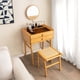 thumbnail image 5 of Costway Taburete de Bambú con Asiento de Ratán, Reposapiés Otomano con Almohadillas Antideslizantes, Taburete con Barra de Apoyo, Fácil Instalación, Taburete Pequeño para Vestidor/Sala de Estar, 5 of 6