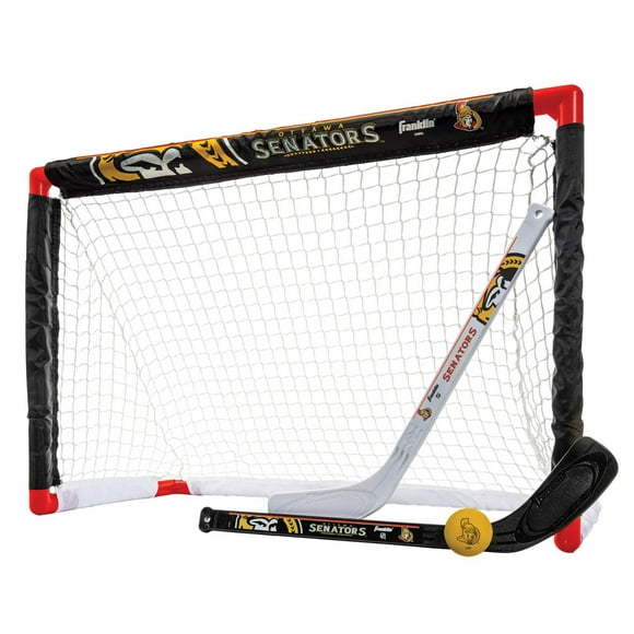 Franklin Sports NHL Senators Mini Hockey Set - Kids Indoor Knee Hockey Goal, Ball, 2 Mini Hockey Stick Combo Set