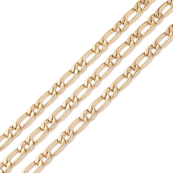 Ion Plating(IP) 304 Stainless Steel Mother-Son Chains Unwelded Decorative Chain Golden 4.5x11x1.2mm 4.9x6x1.2mm
