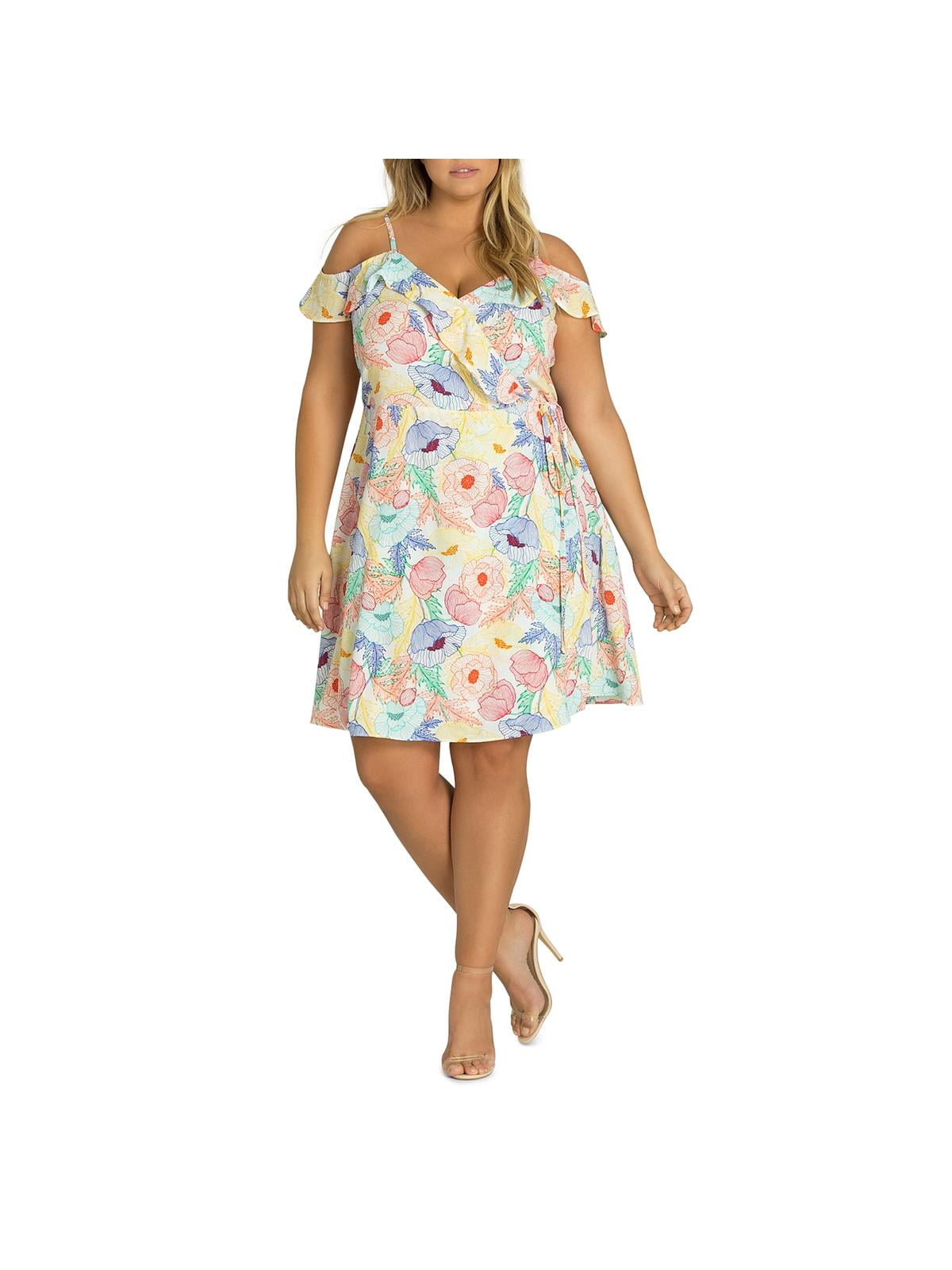 City Chic - City Chic Womens Plus Floral Print Ruffled ...