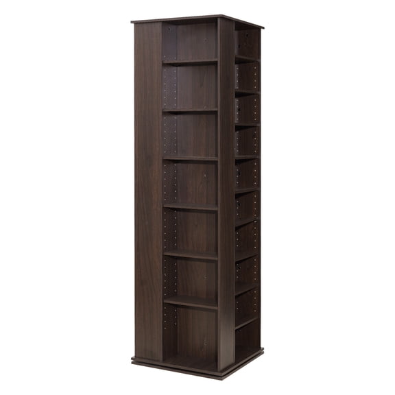 KFFKFF Rotating Media Storage Cabinet with 34 Compartments, CD and DVD Rack Tower for Discs, Books, and Games, Ideal for Living Rooms, Offices, and Studios, Brown