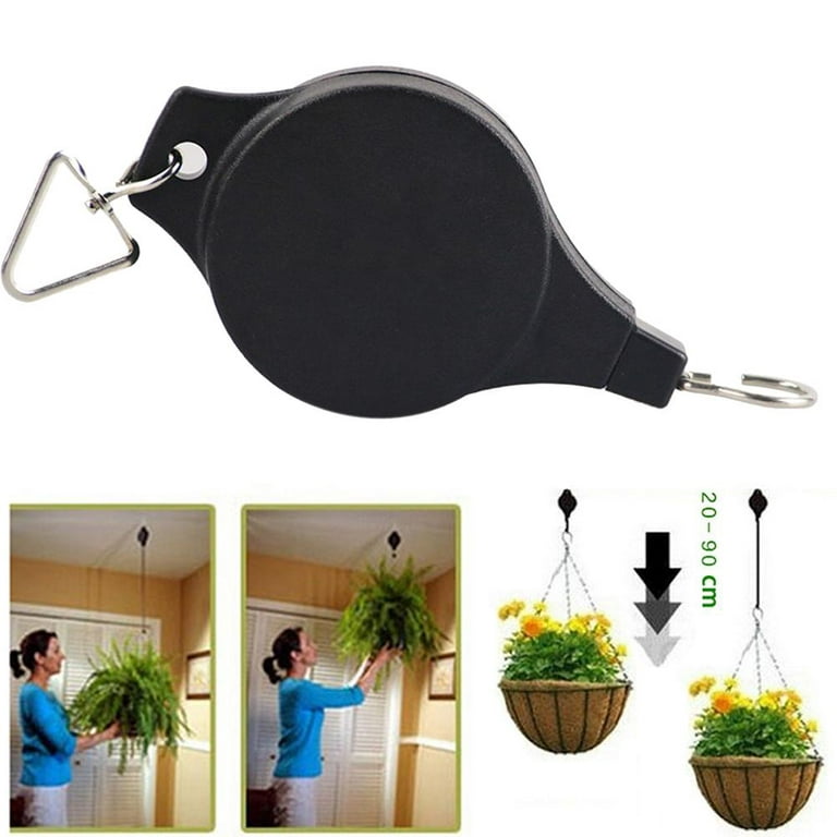 6pcs Retractable Plant Hanger, Hanging Planters Flower Basket Hook,Plant  Hanger Hanging Garden Baskets Pots and Birds Feeder Hang High Up and Pull  Down to Water and Feed,Black 