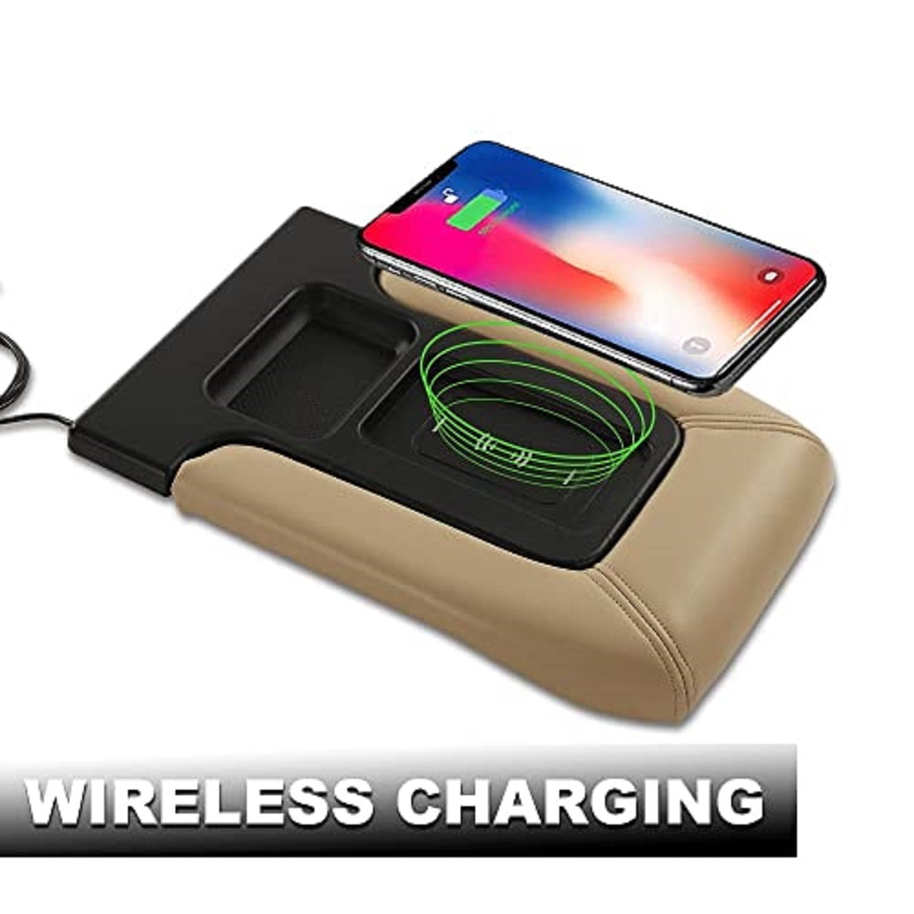 PIT66 Wireless Charging Armrest Center Console Lid Beige Fit For 01-07 Chevrolet