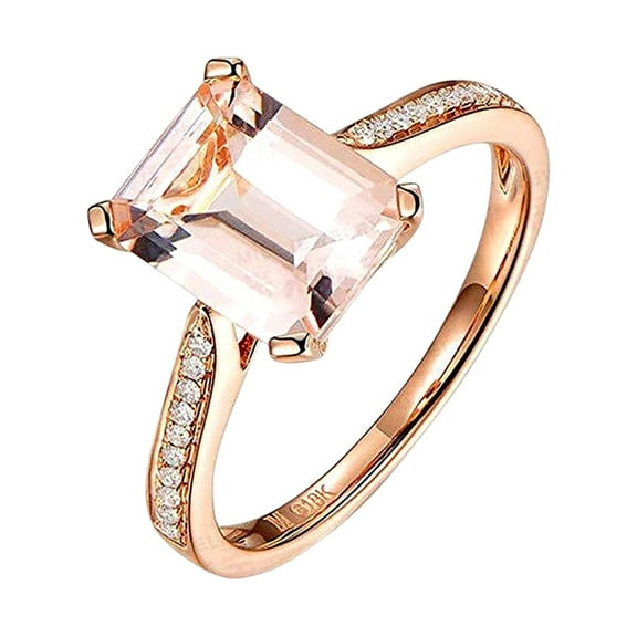 1.25 Carat Peach Pink Real Morganite (emerald cut Real Morganite) and Man made diamond moissanite Engagement Ring Sterling Silver with 18k Gold Plating