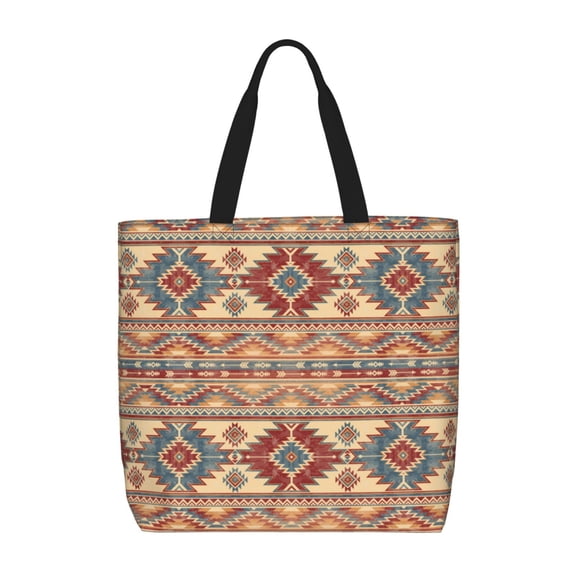 Defioc Traditional Tribal Aztec Pattern Tote Bag for Women,Large Capacity Tote Bag with Zipper Casual Shoulder Handbags Shopping Bag