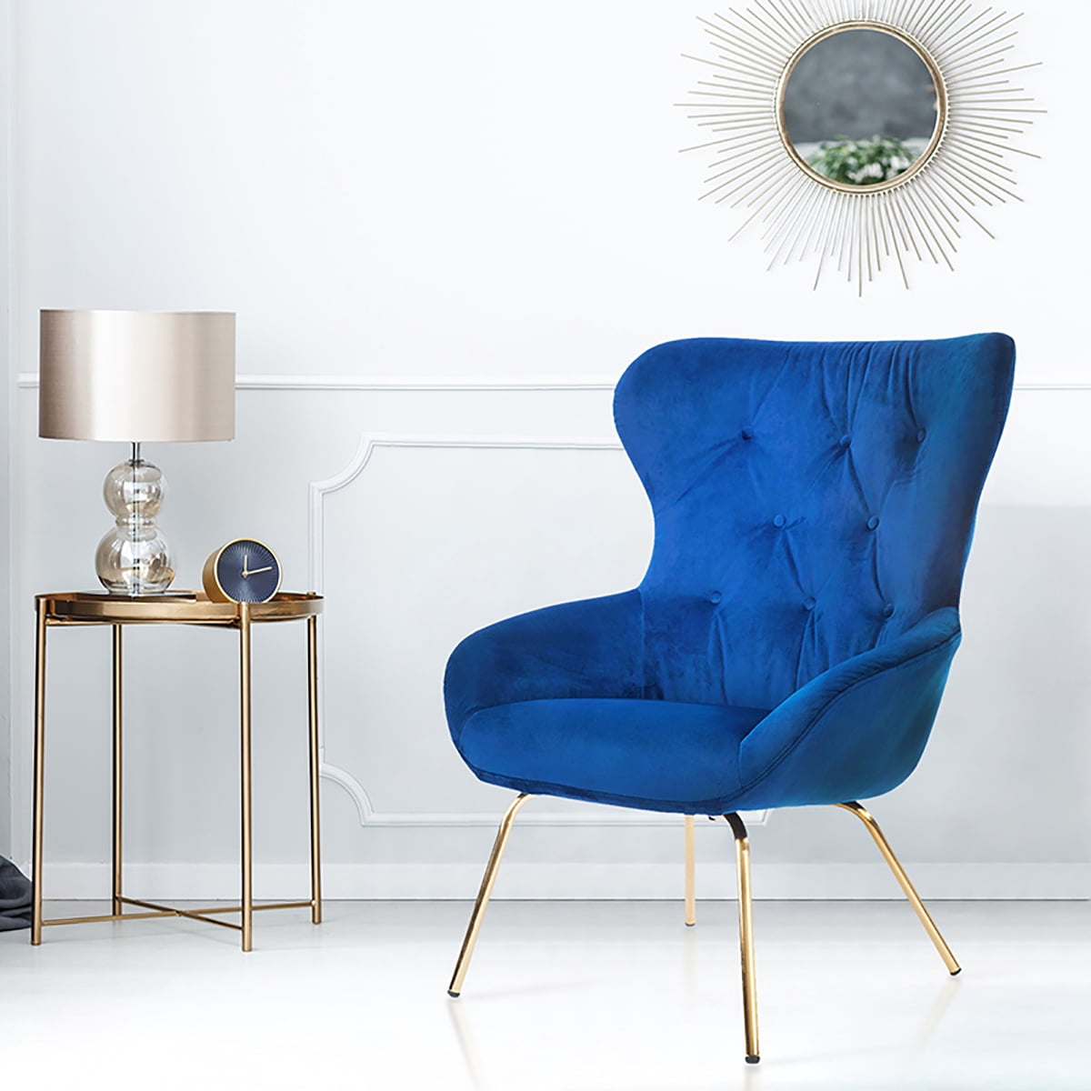 Furniture of America Jica Indoor Tufted Wingback Armchairs & Accent Chairs, Blue and Gold