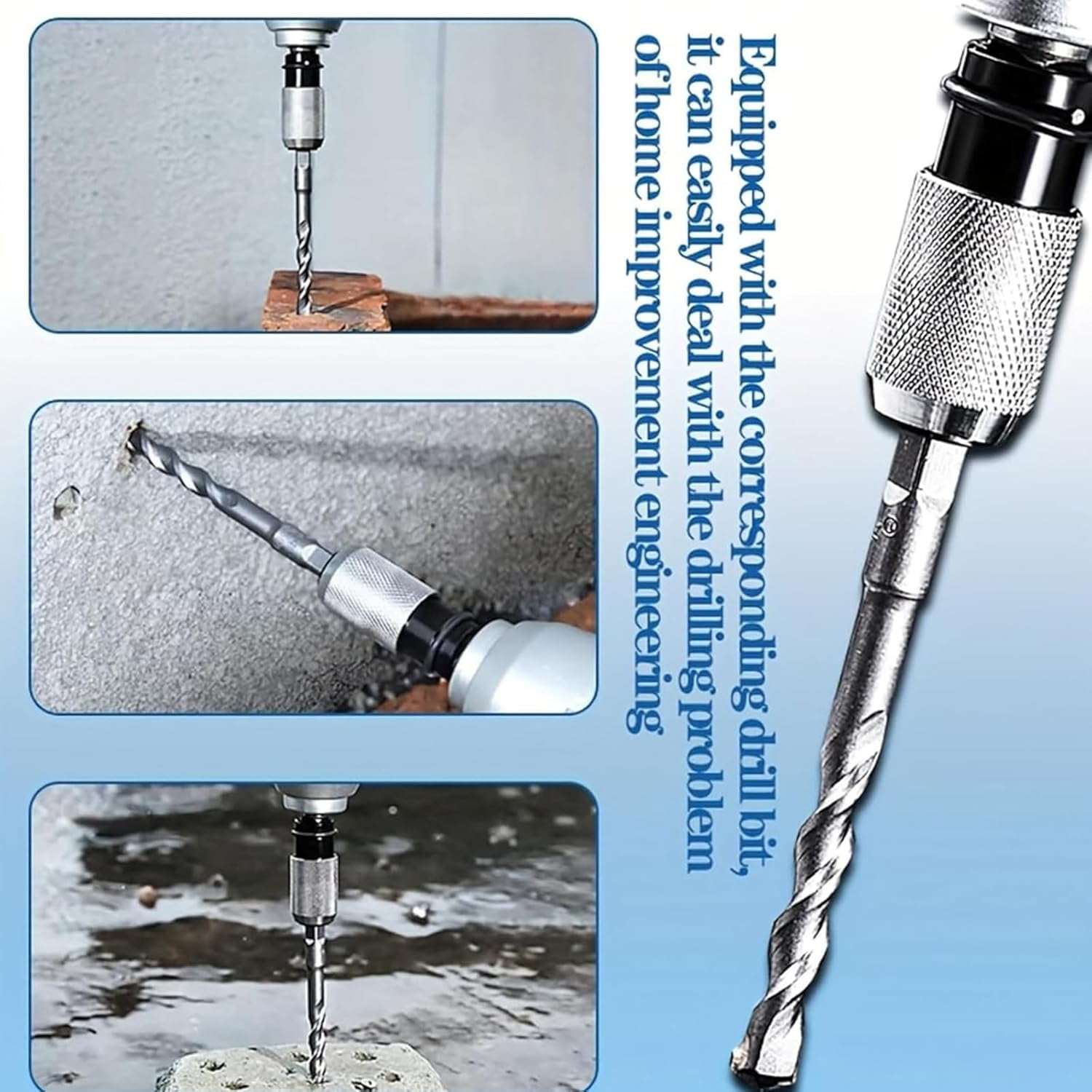 Electric Hammer To Drill Converter, Rotary Hammer Adapter with 4 Impact Drill Bits Set for Concrete Brick Stone Drilling