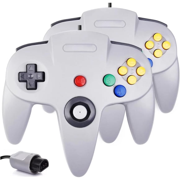 Lot de 2 Manettes N64, Manette Filaire N64 Rétro Classique 64 Bits Joystick pour Console de Jeu Vidéo Ultra 64 Système N64 (Gris+gris)