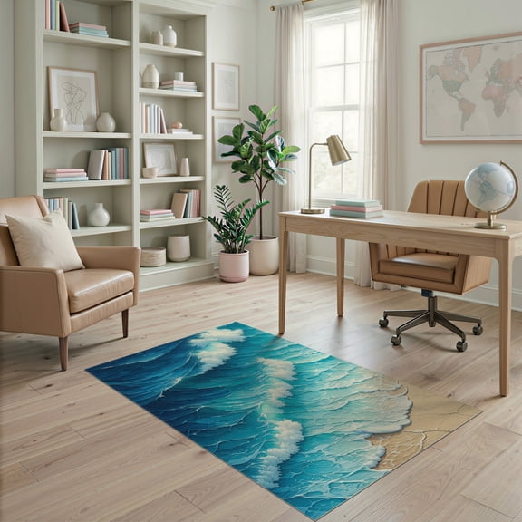 ODIKA 4'x6' Beach Themed Nautical Washable Area Rug for Dorm Room, Small Living Stain Resistant Low Profile, Easy Care