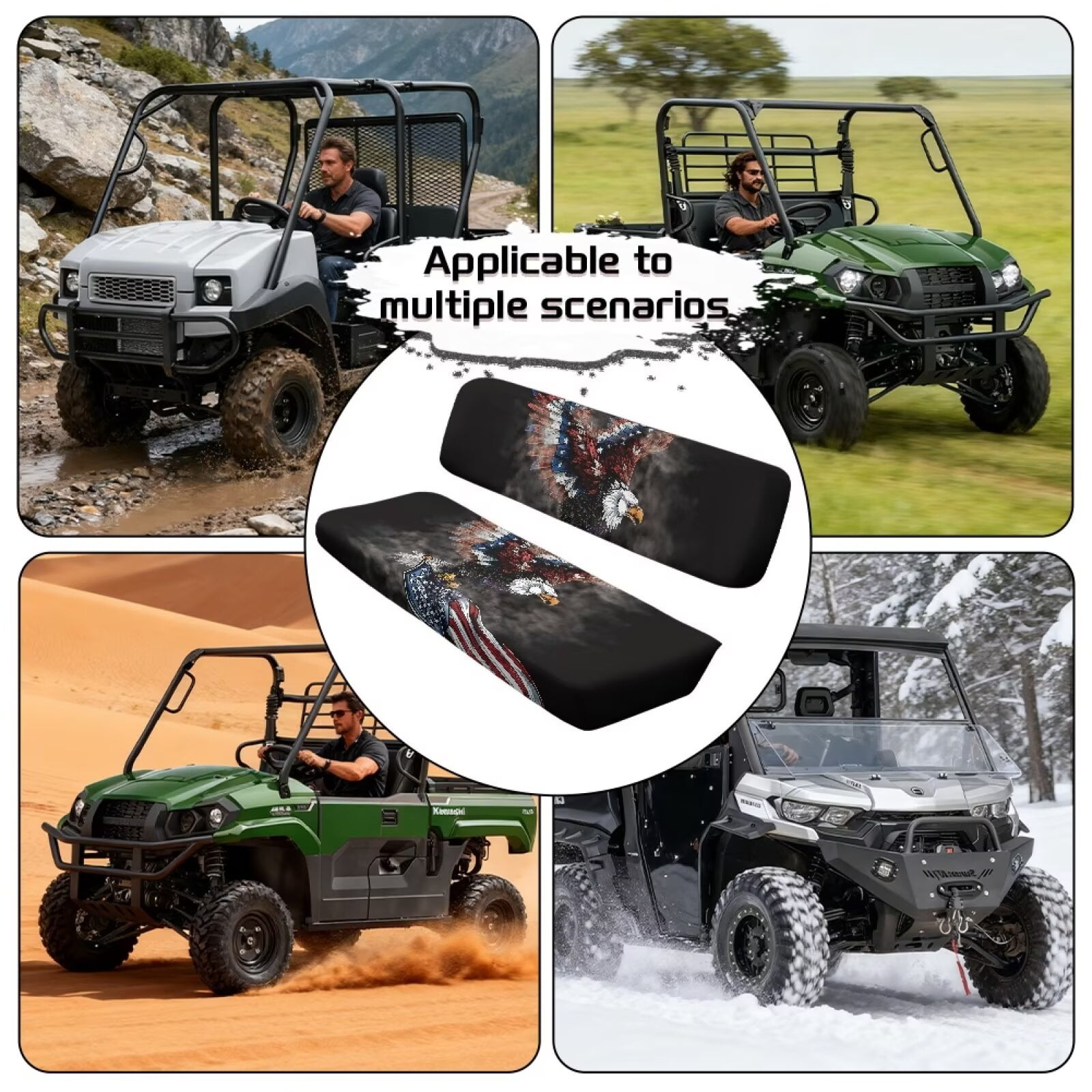 Yuyamidu American Flag Patriotic Mule Bench Seat Cover Compatible with Kawasaki Mule 4010 4x4 FE 2025 2023 2022 2021 / Kawasaki Mule 4010 4x4 SE 2018 2017 2016, Eagle UTV Seat Cover Accessories
