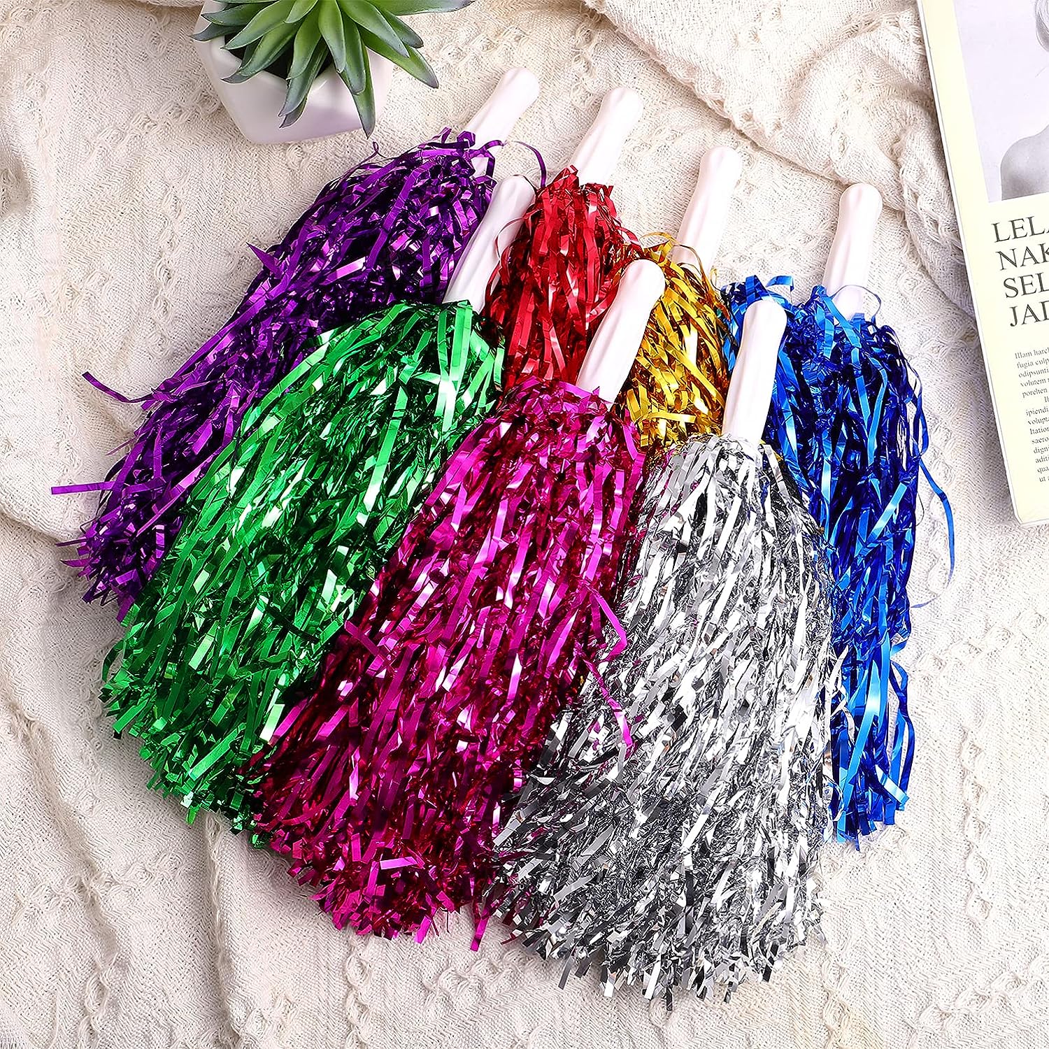 LINLIN 14Pcs Cheerleading Pom Poms Hand Flowers Cheerleader Pompoms Pom Sports Team Cheering Ball for Dance Fancy Dress Night Party
