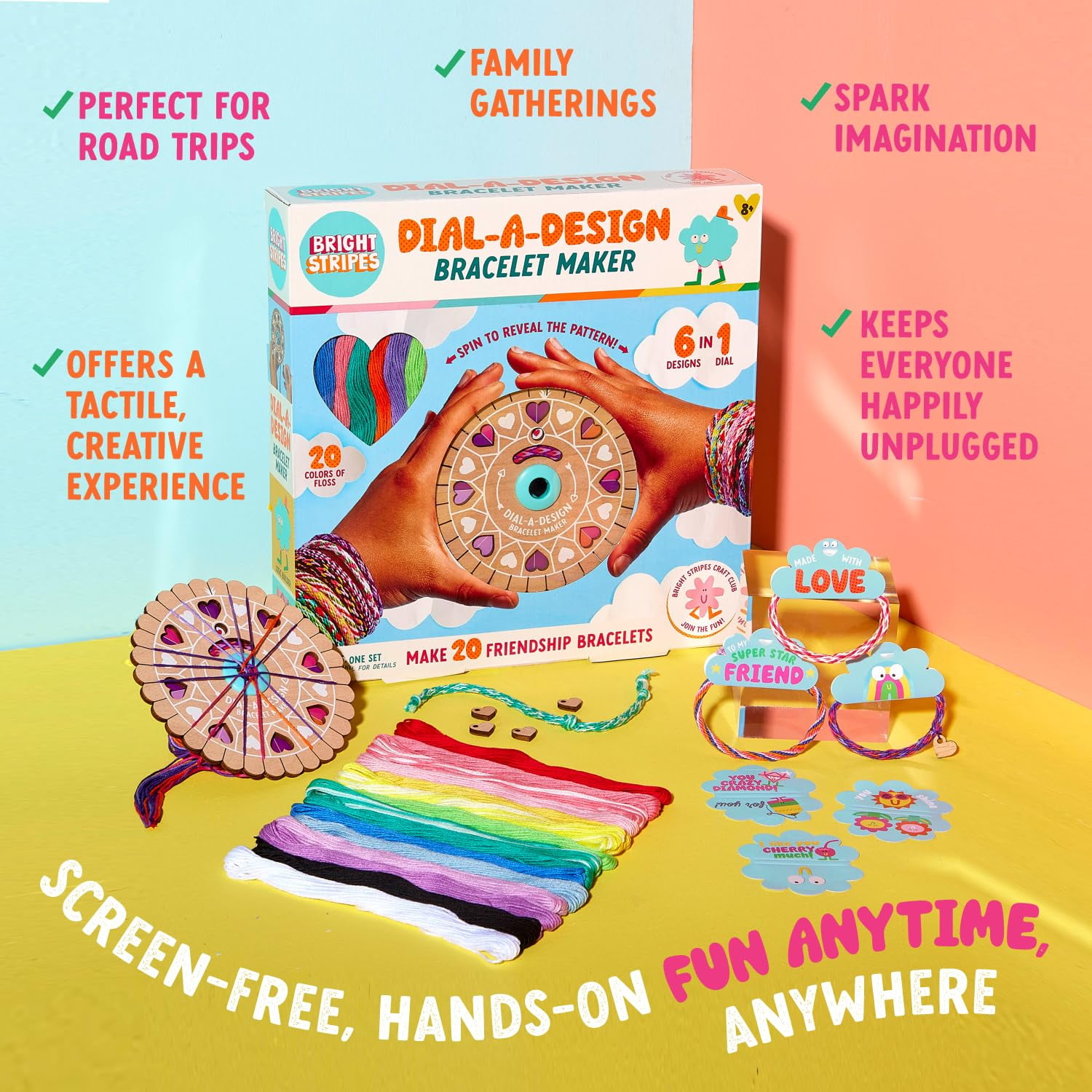 Bright Stripes Dial-A-Design Bracelet Maker DIY Jewelry Craft Kit for Kids, Multicolor