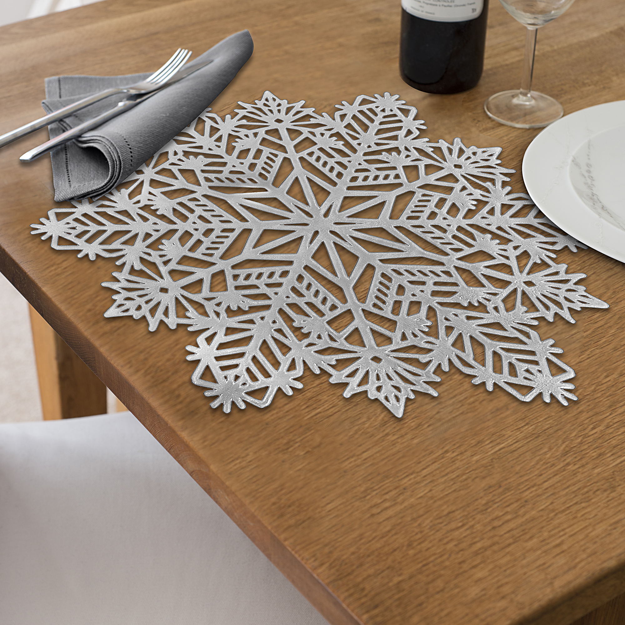 Pvc Cut Out Snowflake Placemat (Silver) - Set of 12