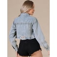 thumbnail image 3 of DARING DIVA Women's Rocker Party Rhinestones Denim Jacket S Light Blue, 3 of 6
