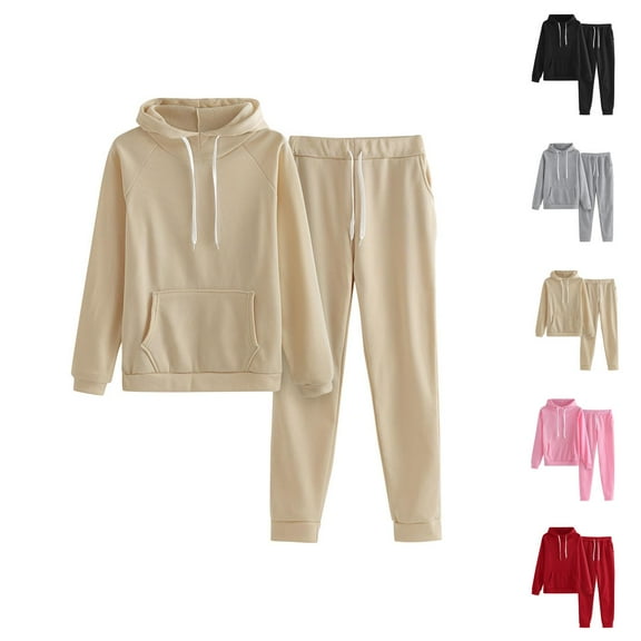 Women Solid Color Hooded Sweatshirt and pant Tracksuit Sport Suit Women'S Casual Capri Pants