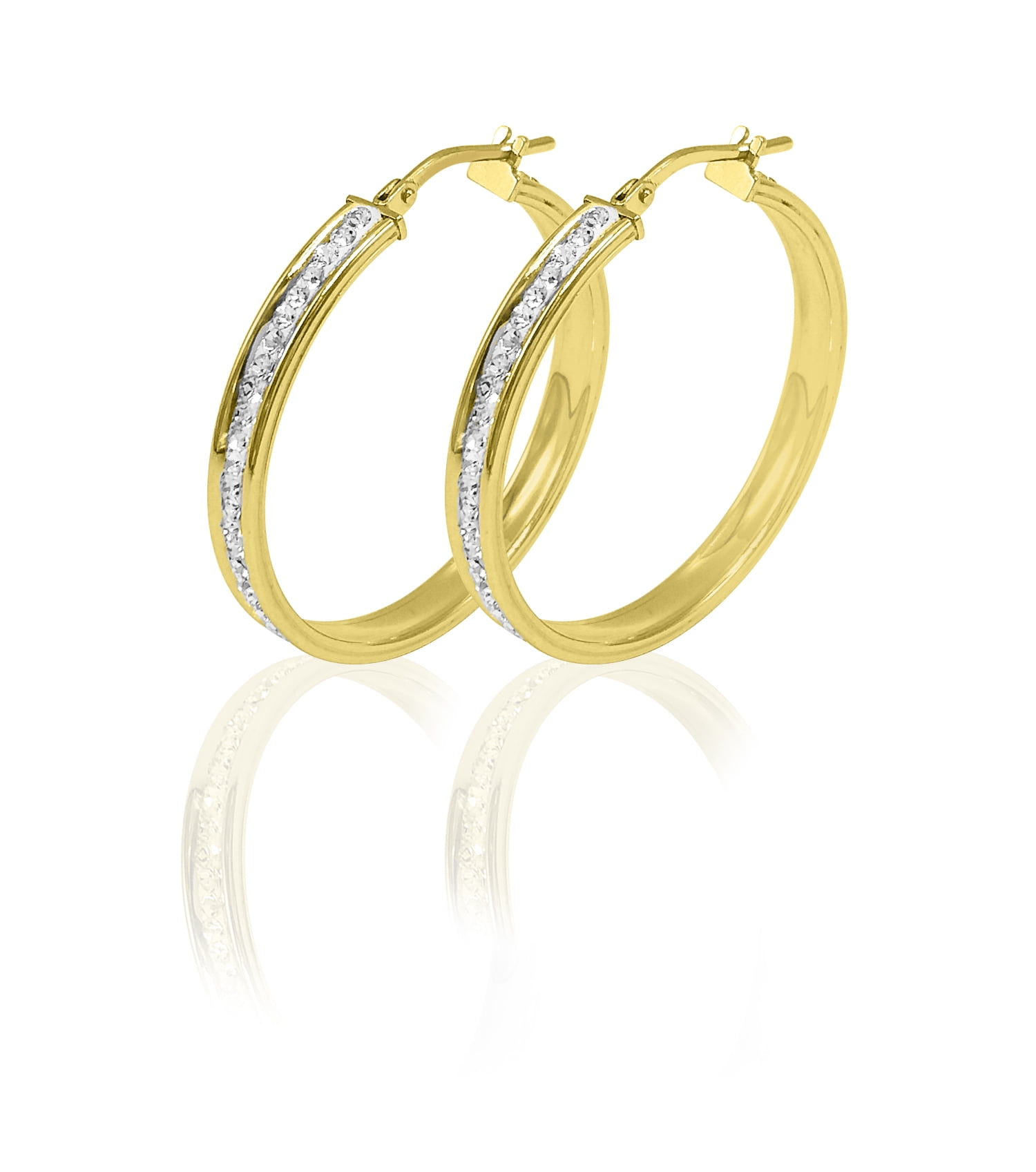 Brilliance Fine Jewelry 14K Gold Plated Sterling Silver Crystal Classic Round Hoop Women's Earring