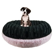 Bessie and Barnie Signature Bubble Gum / Black Puma Luxury Extra Plush Faux Fur Bagel Pet/ Dog Bed