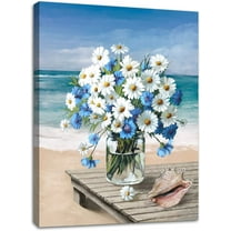 Bathroom Wall Decor Bathroom Pictures for Wall Art Blue White Daisy Decor Floral Wall Decoration for Bedroom Kitchen Living Room 12"x16"