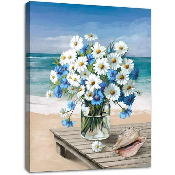 Bathroom Wall Decor Bathroom Pictures for Wall Art Blue White Daisy Decor Floral Wall Decoration for Bedroom Kitchen Living Room 12"x16"