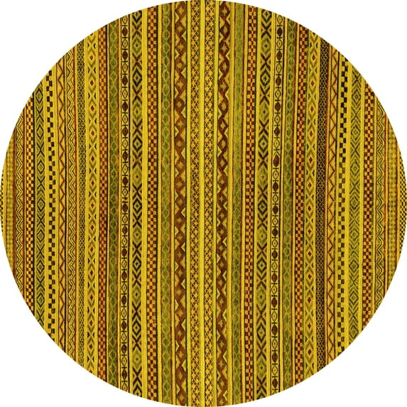 Ahgly Company Machine Washable Indoor Round Abstract Yellow Modern Area Rugs, 4' Round