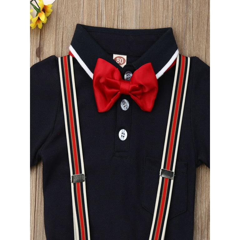 Toddler Baby Boy Gentleman Outfits Bow Tie Shirts+Bib Shorts+2 Pcs