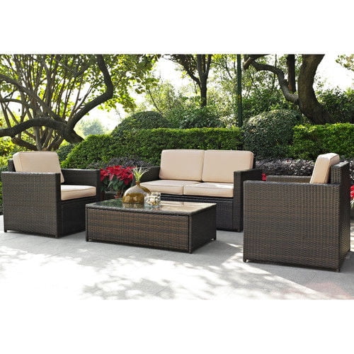 Crosley Furniture KO70001BR-GY Palm Harbor 4-Piece Resin Wicker Outdoor Seating Set (Brown... by Crosley Furniture