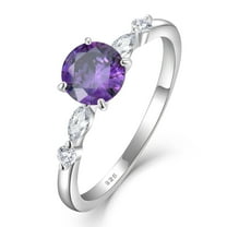 Starchenie Round Promise Rings for Her | 925 Sterling Silver Halo Ring | February Birthstone Amethyst Engagement Wedding band for Women Size 10