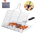 thumbnail image 4 of relayinert Barbecue Grilling Basket Metal Handle BBQ Grill Net Folding Portable Cooking Grid Rack with Spice Brush, 4 of 4