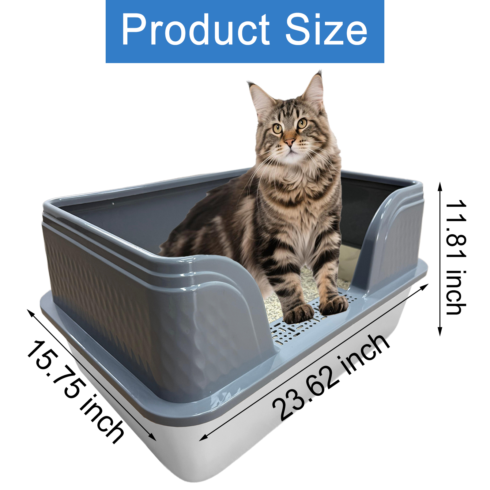 2 Pack Stainless Steel Cat Litter Box with High Sided Lid, 23.6" L x 15.8" W x 11.8" H - XL Metal Litter Box Pan for Big Cats, High Wall Enclosure, Non Stick, No Smell, Easy to Clean, Scoop Included