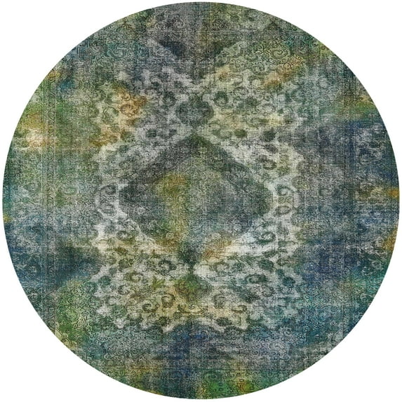 Ahgly Company Machine Washable Indoor Round Industrial Modern Light Black Area Rugs, 8' Round