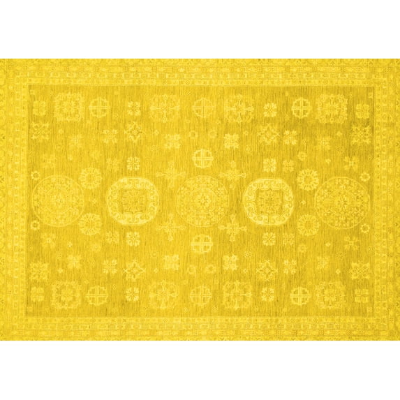 Ahgly Company Machine Washable Indoor Rectangle Oriental Yellow Modern Area Rugs, 2' x 3'