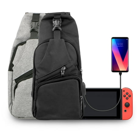 Travel Bag with USB Charging Port, TSV Protective Storage Sling Backpack Shoulder Bag for Nintendo Switch and