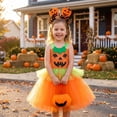 thumbnail image 2 of LIIPEE Girls Halloween Costumes Kids Pumpkin Graphic Princess Dresses Headband And Bag Dress Up Clothes,3-4 Years, 2 of 9