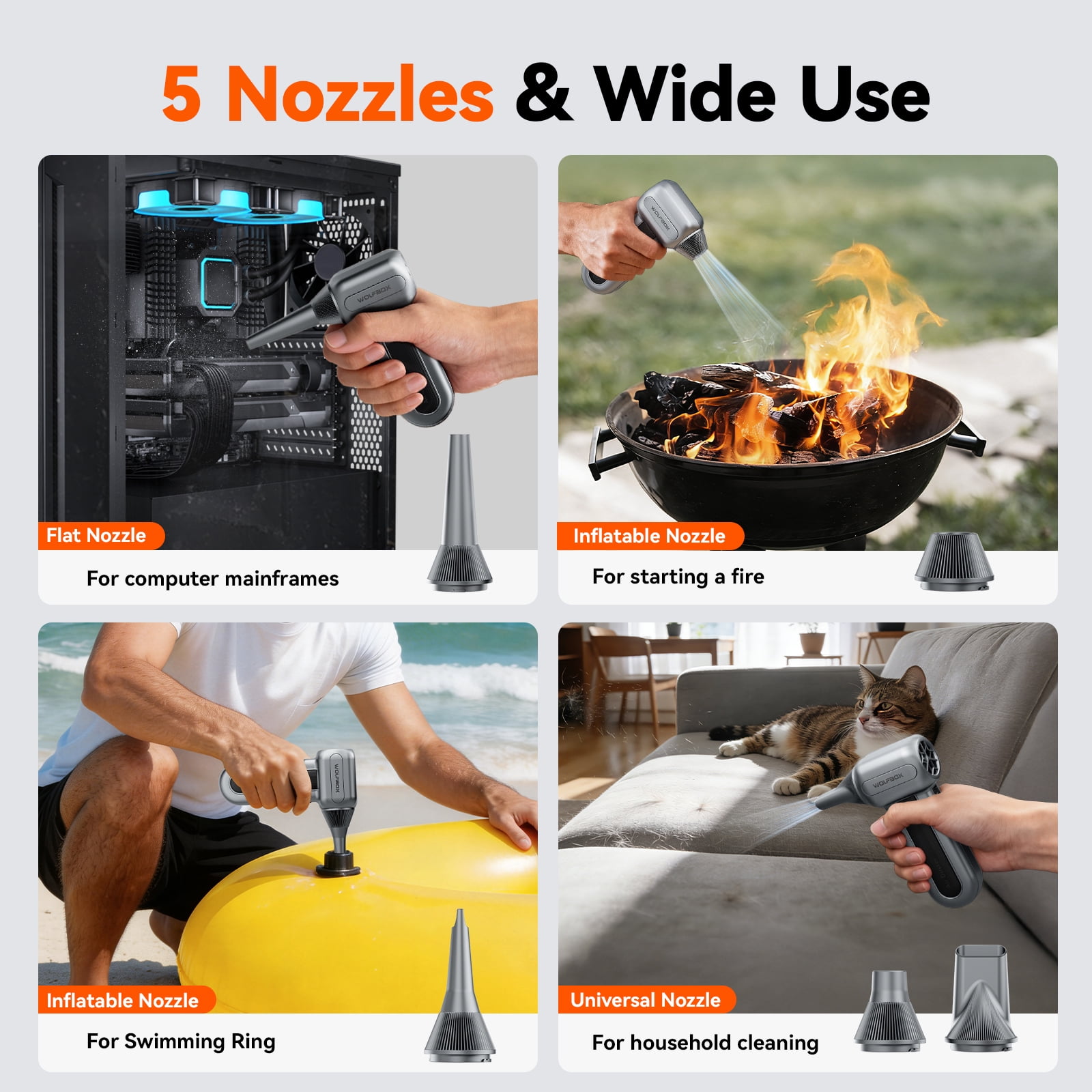 WOLFBOX MF70 Compressed Air Duster, 110,000 RPM Electric Air Duster with Extended Runtime, 3-Speed Rechargeable Air Blower for Keyboard, Camera, Car