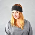 thumbnail image 3 of Ljudmp Women's Cable Knitted Turban Headband Flower Ear Warmer Head Wrap Hair Band With Button Black, 3 of 3