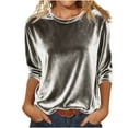 thumbnail image 3 of Xdegoge Velvet Tops for Women 3/4 Sleeve Crewnceck Top Vintage Casual Loose Shirt Classic Elegant Party Blouses Fall Winter Trendy Dressy Outfit, 3 of 8