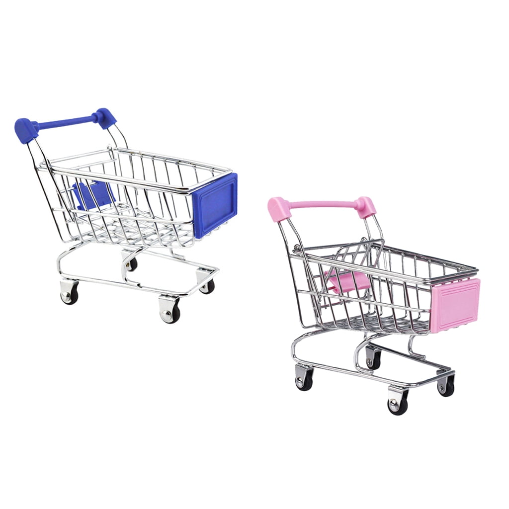 2pcs Supermarket Shopping Cart Storage Trolley Kids Pretend Play Toy