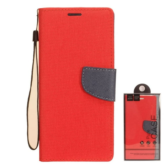 Apple iPhone 12 PRO MAX /6.7" Wallet Premium Canvas Pu Leather Pocket Folio Book Cover Flip Stand [Lanyard Strap & Credit Card Holder Slots] Red Phone Cover forApple iPhone 12 Pro Max