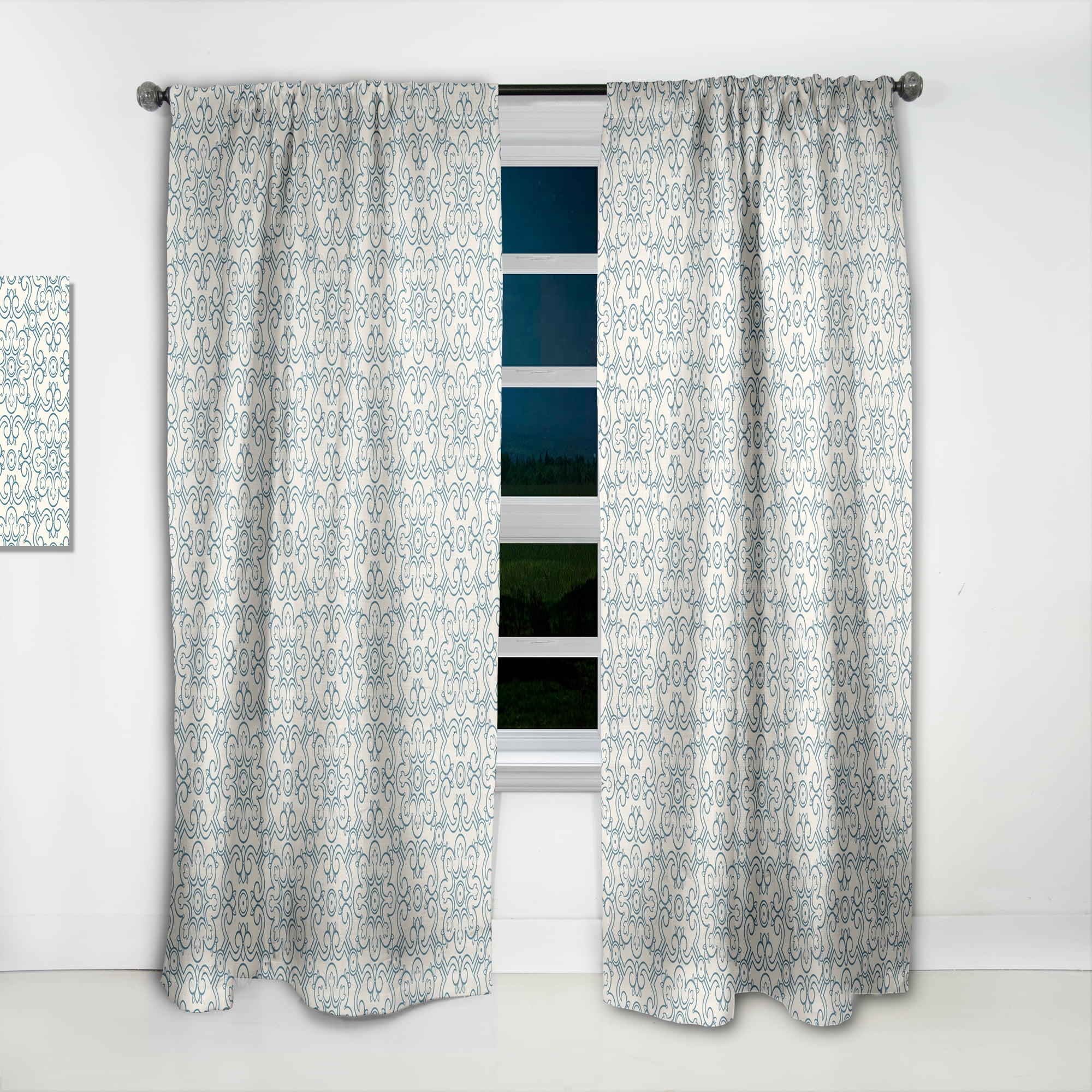 Designart 'Retro Pattern Over Floral V' Mid-Century Modern Curtain Panel