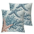 thumbnail image 2 of CMMY Nautical Coastal Throw Pillow Covers Seashell Coral Starfish Decorative Pillow Cases for Couch Bed Sofa Beach Themed Decor Pillow Cases,Set of 2, 2 of 6