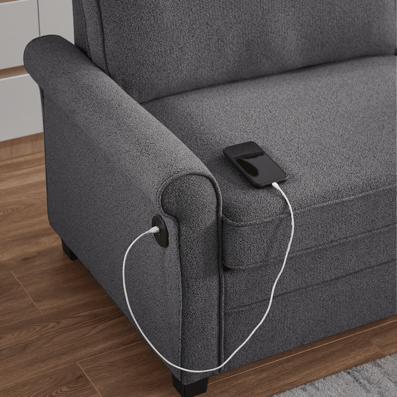 Full Sleeper Sofa Bed, 2-in-1 Pull Out Couch w/Mattress & USB Charging, Compact Loveseat for Small Spaces, Living Room & Bedroom, Dark Grey