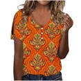 thumbnail image 1 of Liquidation d'Économies! BEFOKA Hauts pour Femmes Grande Taille en Liquidation, Blouse T-shirt d'Été Décontractée pour Femmes, Chemisiers Imprimés pour Femmes à Manches Courtes Col en V à Boutons à la Mode, 1 of 5
