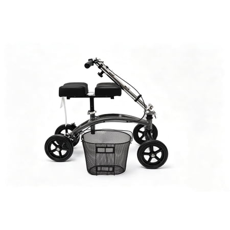 LumiJourney Steerable Padded Knee Walker Scooter with Basket, Injury Recovery, Crutch Alternative for Adults, Black,Silver
