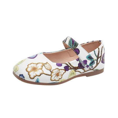 

European and American Style Fashion Versatile Child Mary Janes Embroidery Pattern Breathable Summer New 2023 Girls Casual Shoes